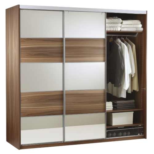 Sliding Door Wardrobe with Walnut Finish